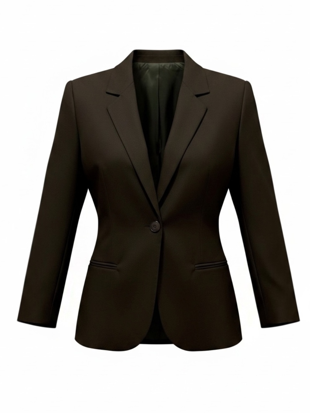 Sag Harbor Petite 8P 100% Pure New Wool Brown Single Button Blazer Green Linen